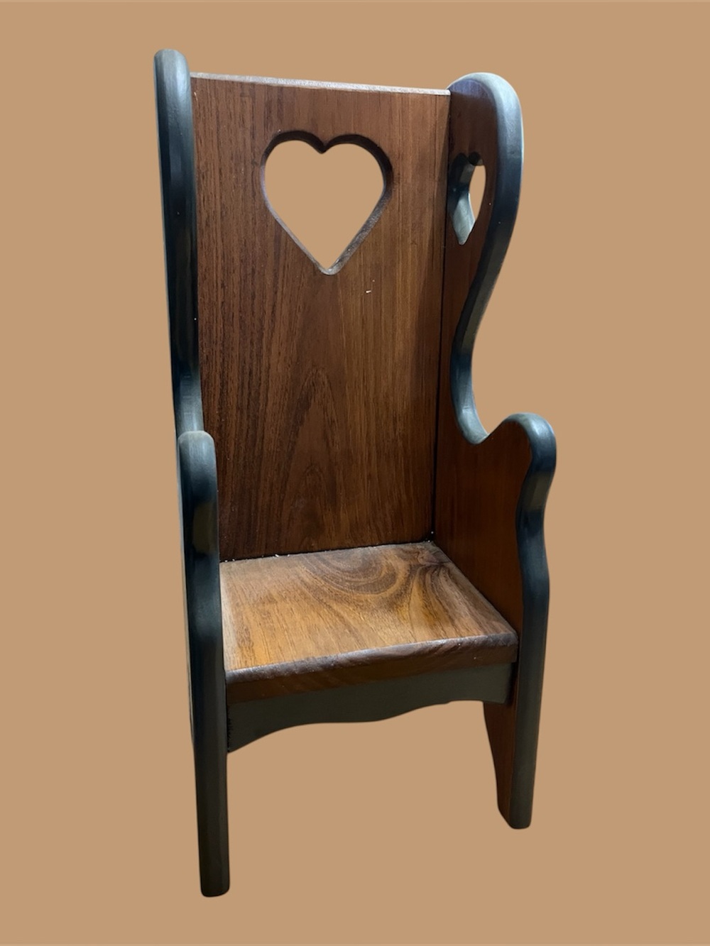 Wooden Accent Chair with Heart Cutout - Two-Tone Brown